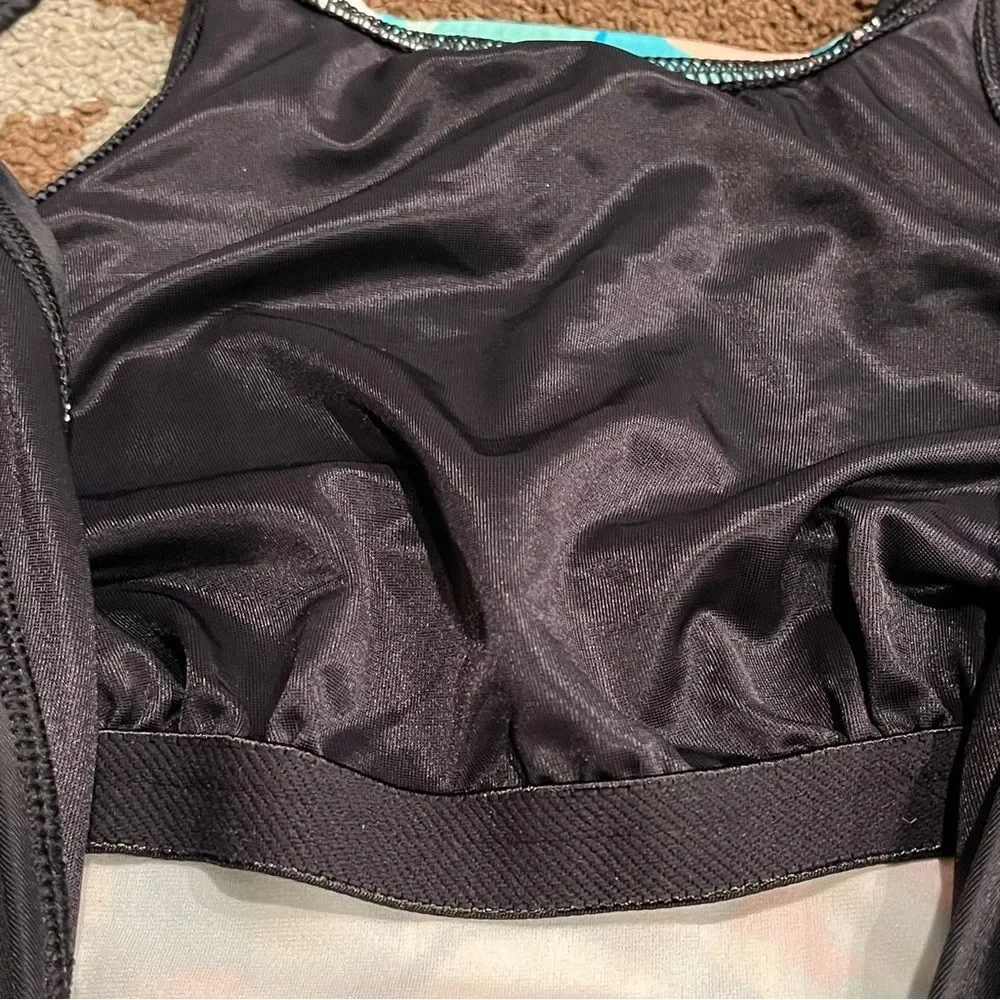 Lands End One Piece Swimsuit Colorful Patterned Bathing Suit Black Blue size 6L